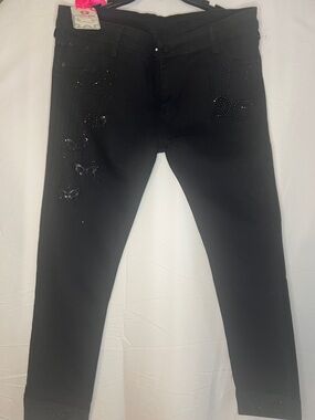 Black Embellished Skinny Jeans with Rhinestone Accents